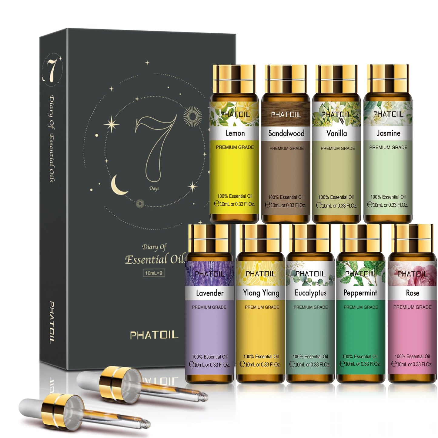 Phatoil 9pcs Gift Set 10ml Pure Natural Essential Oils Kit  Vanilla Sandalwood Neroli Helichrysum Lemon Eucalyptus Spearmint