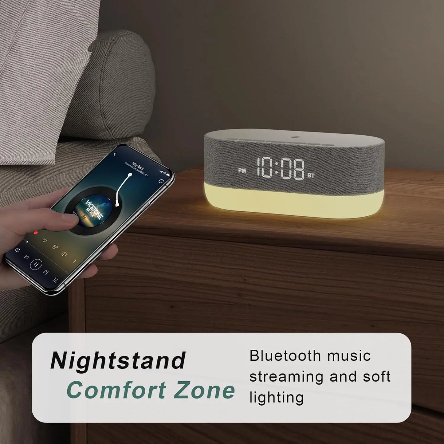 3-in-1 Sound Machine Alarm Clock with Wireless Charger: White Noise, Bluetooth Music & Custom Sleep-Wake Routine